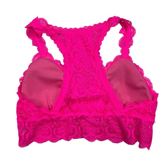 Aerie Paige Lace Bralette Medium Hot Pink Athleisure Loungewear - Picture 2 of 3